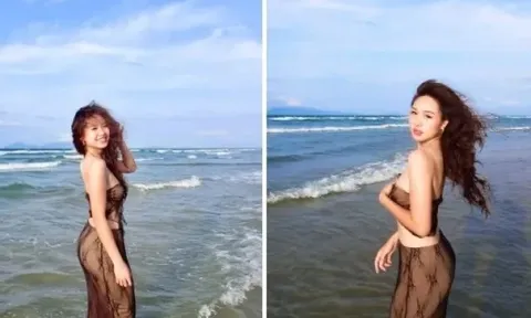 Con gái cựu hoa khôi bóng chuyền Kim Huệ đi biển "cực cháy"