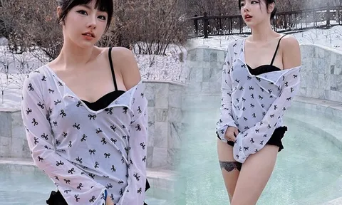 Vợ hơn 6 tuổi của Huỳnh Anh khoe dáng nóng bỏng khi đi bơi dưới thời tiết -27 độ C, kêu thiệt thòi vì thiếu chồng