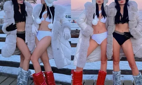 Chị em sinh đôi "trẻ mãi không già" diện bikini nhỏ xíu giữa trời tuyết, U50 khoe chân dài cực phẩm gây sốt cõi mạng