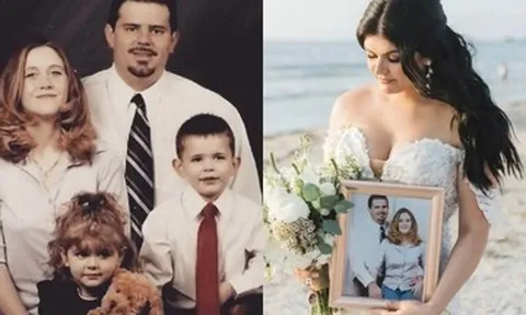 Cô dâu mang theo ảnh bố mẹ đã mất vào lễ đường gây xúc động