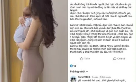 Mẹ Hà Nội tìm giúp việc làm hơn 7 tiếng mỗi ngày, lương 8 triệu/tháng gây tranh cãi