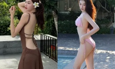 Á hậu Việt Nam diện bikini khoe chân dài cực phẩm 1m1, mê mặc cắt khoét khoe dáng đẹp mê ly