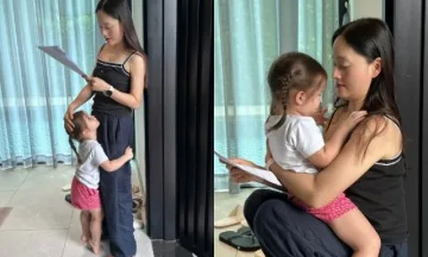 Cảnh làm mẹ hiện tại của DV Lan Phương sau ly hôn chồng Tây, vừa đọc kịch bản phim vừa bế con gái lai 27 tháng tuổi