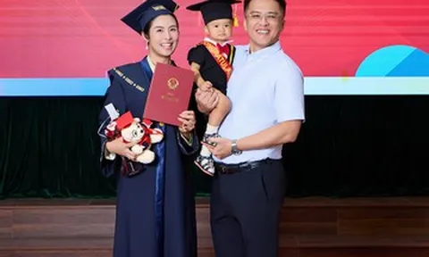 Hoa hậu Ngọc Hân tốt nghiệp thạc sĩ loại giỏi, chồng và con trai có mặt chúc mừng
