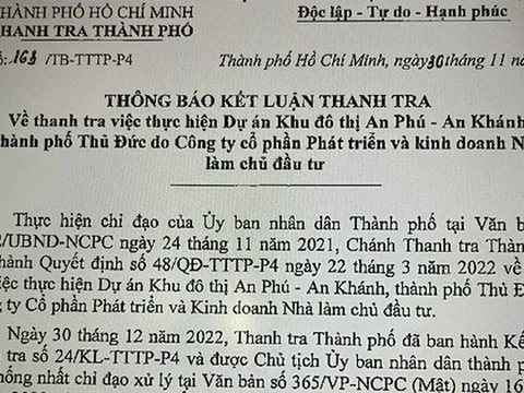 Chủ tịch UBND TP HCM chỉ đạo khắc phục các sai phạm tại Dự án Khu đô thị An Phú - An Khánh