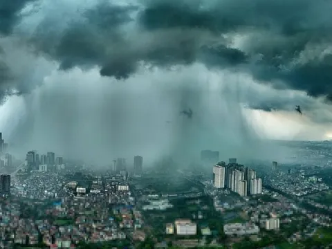 Khoảnh khắc 'như phim viễn tưởng' trong cơn mưa lớn ở Hà Nội