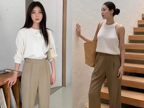 Màu quần trẻ hơn quần đen, sang hơn quần trắng, phối với 4 kiểu áo này là chuẩn "tinh hoa hội tụ"