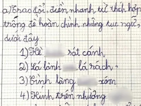 Cô giáo yêu cầu điền thành ngữ "lá lành..., tình làng...", loạt đáp án học sinh đưa ra khiến phụ huynh đỏ mặt