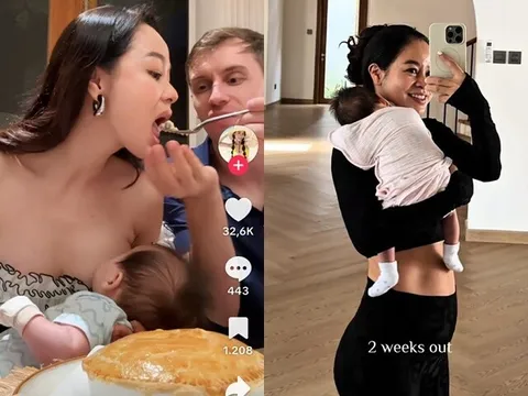 Cô giáo xinh nổi tiếng TP.HCM tay bế con tay cho bé bú, được chồng Tây chiều chuộng xúc ăn từng miếng