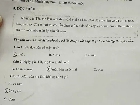 Giáo viên lớp 1 ra bài tập Tiếng Việt về mứt dừa ngày Tết, phụ huynh hoang mang khi nhìn đáp án