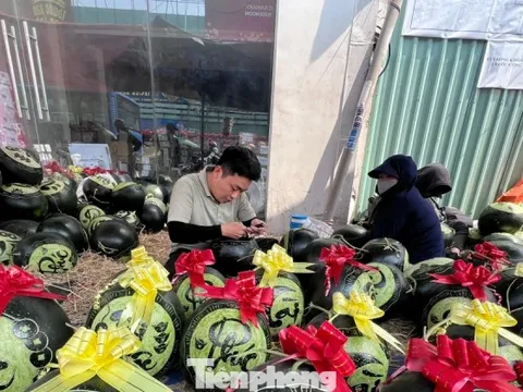 Dịch vụ 'hái ra tiền' ngày Tết: Khắc dưa, mạ vàng dừa kiếm tiền triệu mỗi ngày