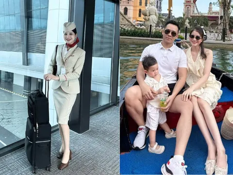 Nữ tiếp viên hàng không Việt trên máy bay nền nã chuyên nghiệp, rời cabin là mẹ bỉm xinh trẻ như chị của con trai