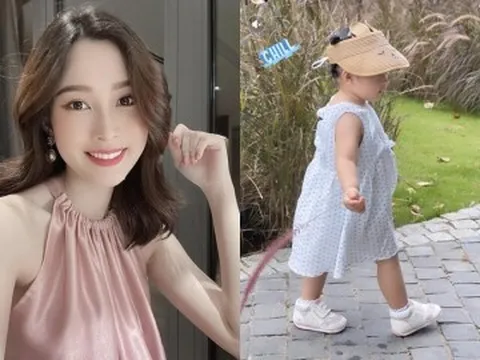 Hoa hậu Đặng Thu Thảo khoe con gái út trắng xinh, chân tay bụ bẫm chắc nịch, chụp góc nghiêng thấy rõ chiếc mũi cao