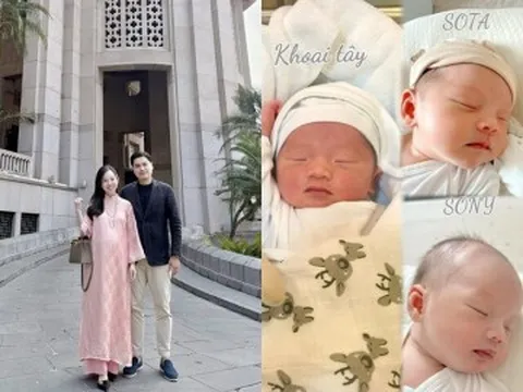 Ly Kute khoe 3 con trai lúc mới sinh giống y chang nhau, ai cũng tấm tắc: Em út giống mẹ nhất, da trắng, mũi cao