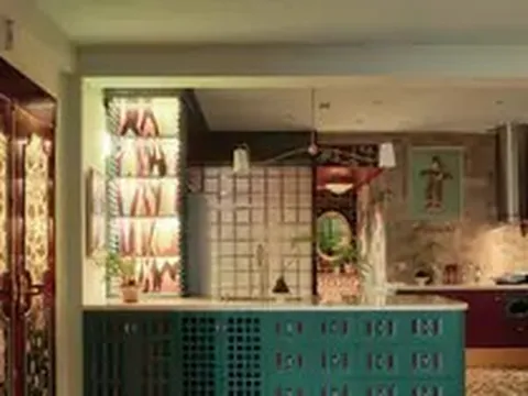 Biến căn hộ cũ 80m² thành không gian Art Deco với gam xanh - đỏ nổi bật