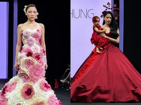 Negav chỉnh váy cho Uyển Ân, Ngô Thanh Vân bế con gái 1 tuổi diễn thời trang