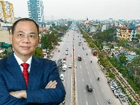 Doanh nghiệp của phú Phạm Nhật Vượng đang thi công tuyến đường 162.000 tỷ đồng, rộng 16 làn xe, kết nối trung tâm Hà Nội với khu đô thị 9.171 ha có siêu sân vận động lớn nhất thế giới