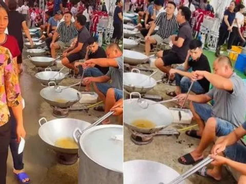 Đám cưới 100 mâm ở Phú Thọ, 70 người giúp nấu nướng, nam giới ‘lắc chảo to tay'