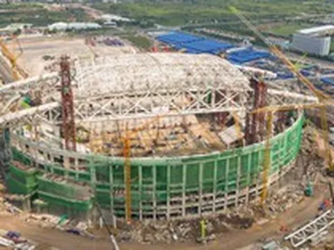 Mục sở thị mái vòm 8.600 tấn tự đóng mở của sân vận động PVF ở Hưng Yên