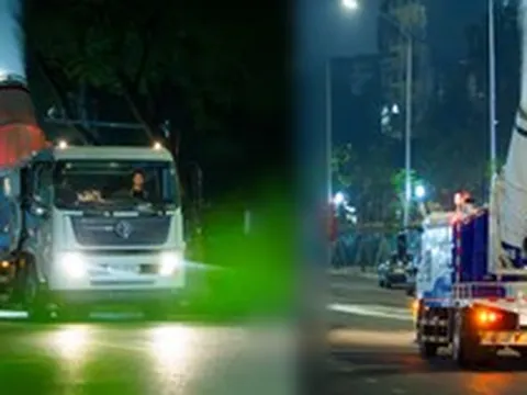 Cận cảnh chiếc xe chở theo 5.300m3 nước di chuyển qua 6 tuyến đường Hà Nội lúc 23h khuya